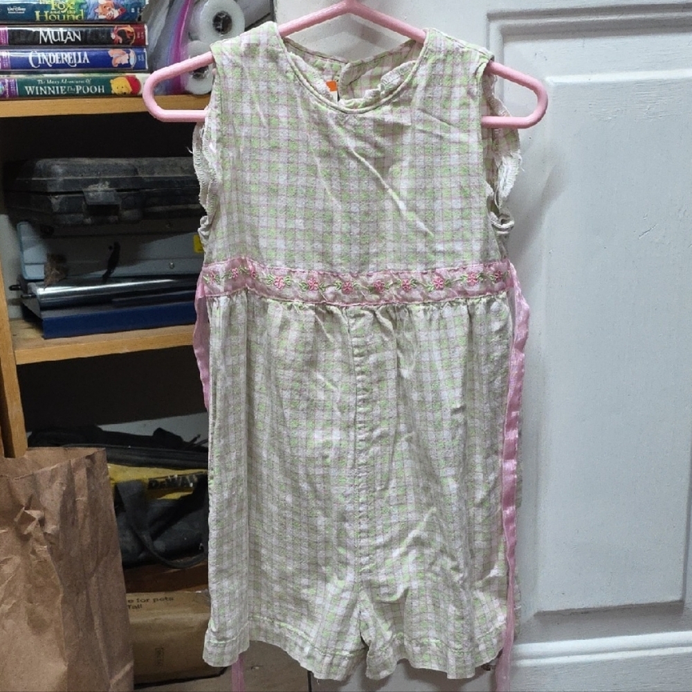 Basic Editions Green and Pink Checkered Romper